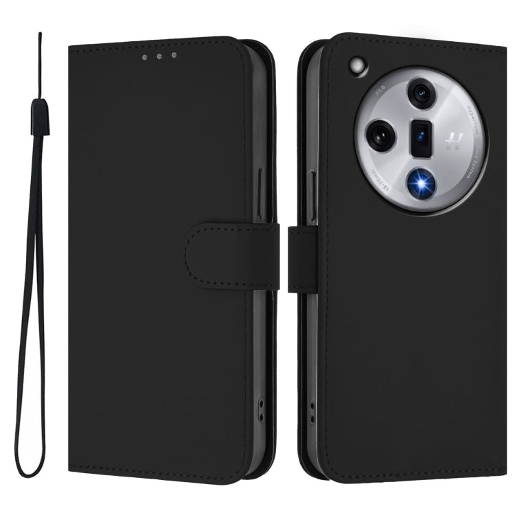 For OPPO Find X7 Skin Feel Solid Color Leather Phone Case with Lanyard
