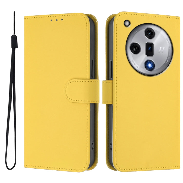 For OPPO Find X7 Skin Feel Solid Color Leather Phone Case with Lanyard