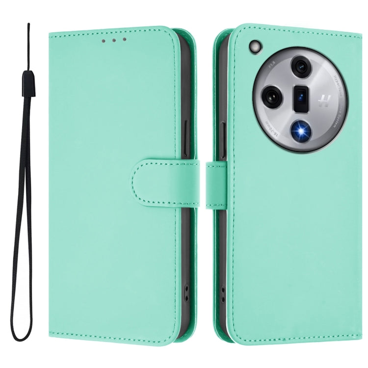 For OPPO Find X7 Skin Feel Solid Color Leather Phone Case with Lanyard