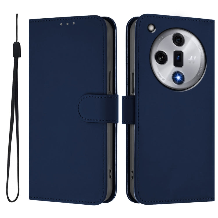 For OPPO Find X7 Skin Feel Solid Color Leather Phone Case with Lanyard