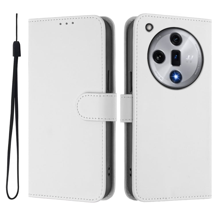 For OPPO Find X7 Skin Feel Solid Color Leather Phone Case with Lanyard