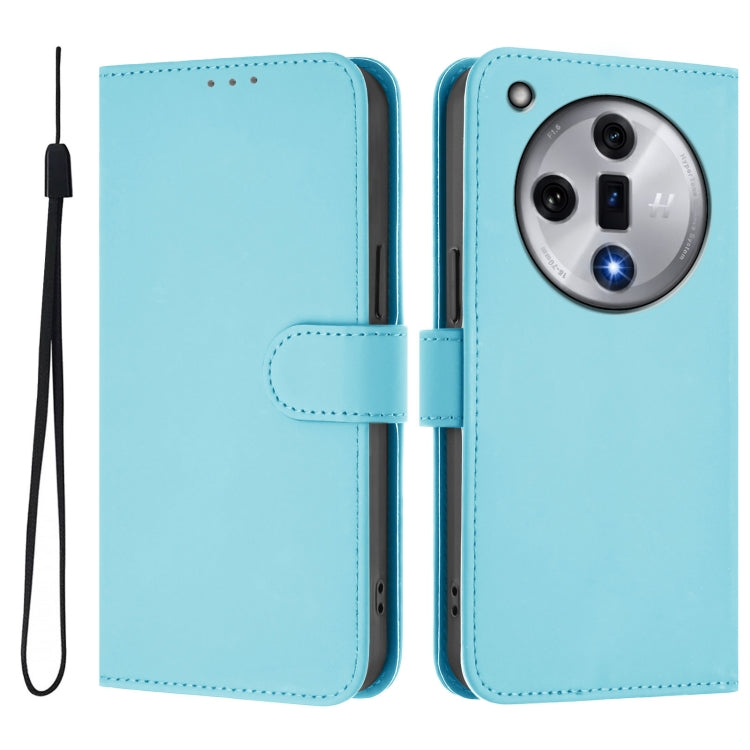 For OPPO Find X7 Skin Feel Solid Color Leather Phone Case with Lanyard