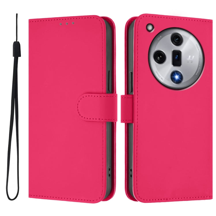 For OPPO Find X7 Skin Feel Solid Color Leather Phone Case with Lanyard