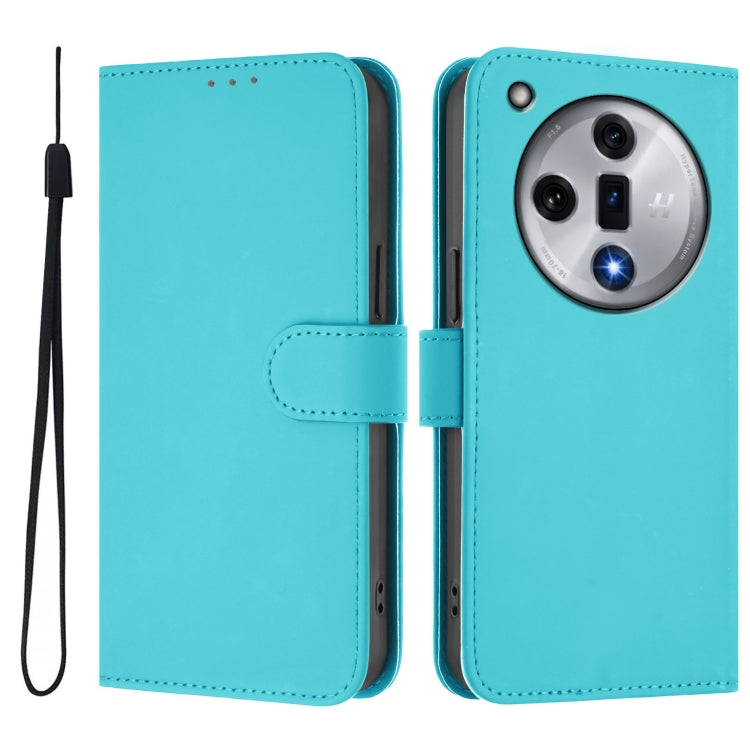 For OPPO Find X7 Skin Feel Solid Color Leather Phone Case with Lanyard
