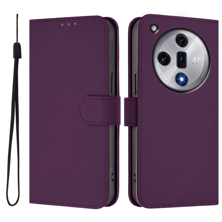 For OPPO Find X7 Skin Feel Solid Color Leather Phone Case with Lanyard