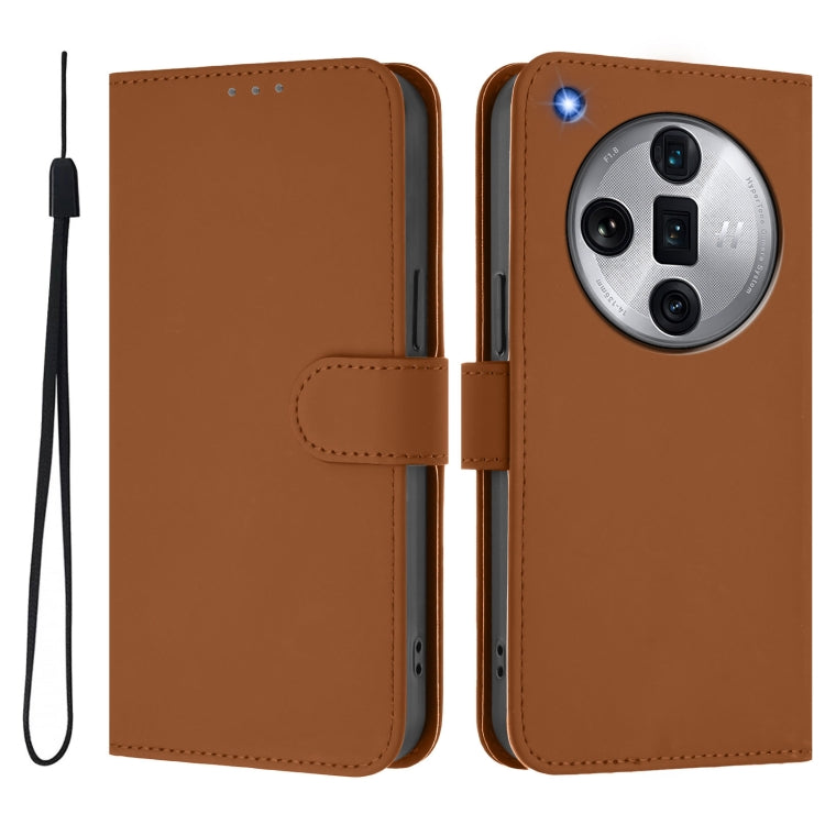 For OPPO Find X7 Ultra Skin Feel Solid Color Leather Phone Case with Lanyard