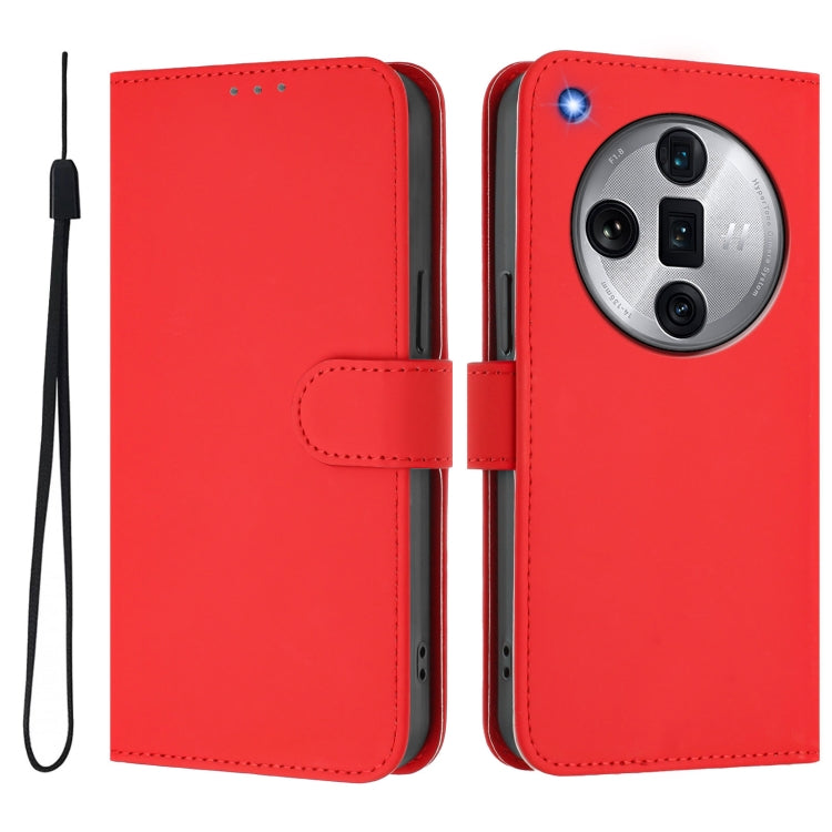For OPPO Find X7 Ultra Skin Feel Solid Color Leather Phone Case with Lanyard
