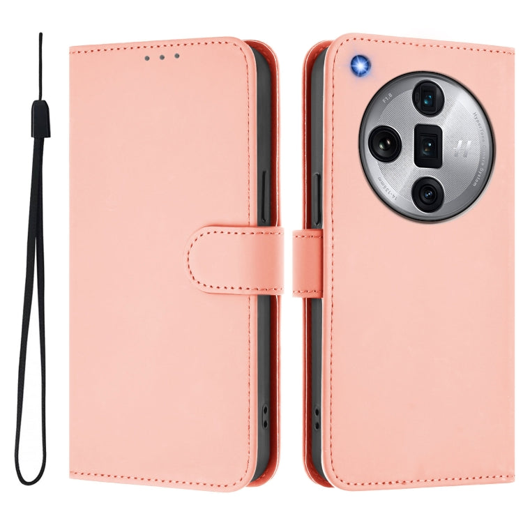 For OPPO Find X7 Ultra Skin Feel Solid Color Leather Phone Case with Lanyard