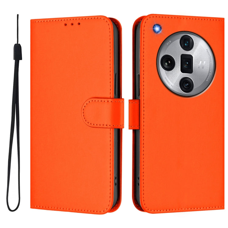 For OPPO Find X7 Ultra Skin Feel Solid Color Leather Phone Case with Lanyard