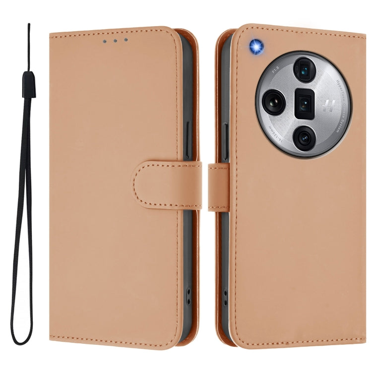 For OPPO Find X7 Ultra Skin Feel Solid Color Leather Phone Case with Lanyard