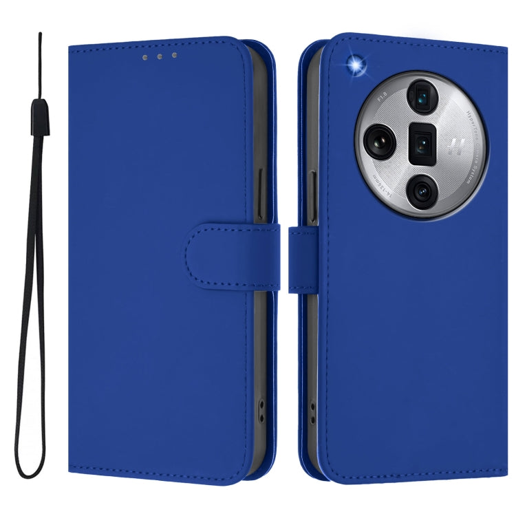 For OPPO Find X7 Ultra Skin Feel Solid Color Leather Phone Case with Lanyard