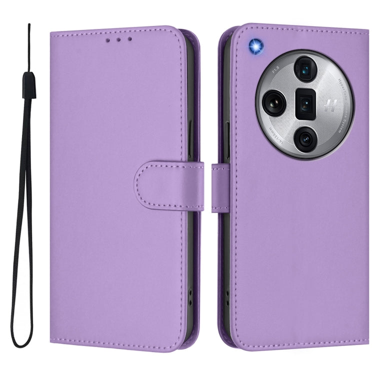 For OPPO Find X7 Ultra Skin Feel Solid Color Leather Phone Case with Lanyard