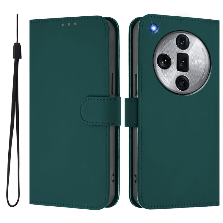 For OPPO Find X7 Ultra Skin Feel Solid Color Leather Phone Case with Lanyard