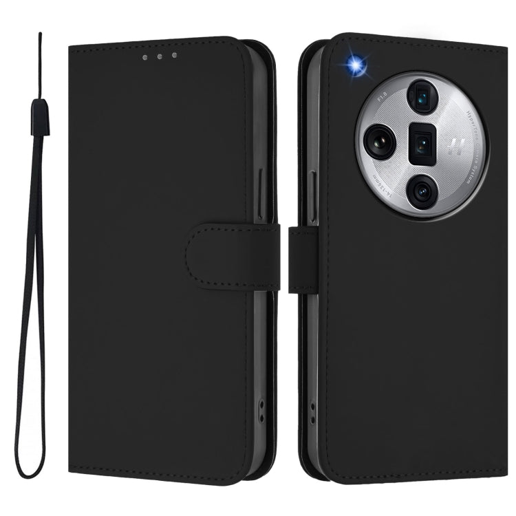 For OPPO Find X7 Ultra Skin Feel Solid Color Leather Phone Case with Lanyard