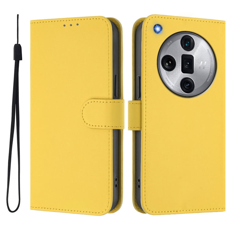 For OPPO Find X7 Ultra Skin Feel Solid Color Leather Phone Case with Lanyard
