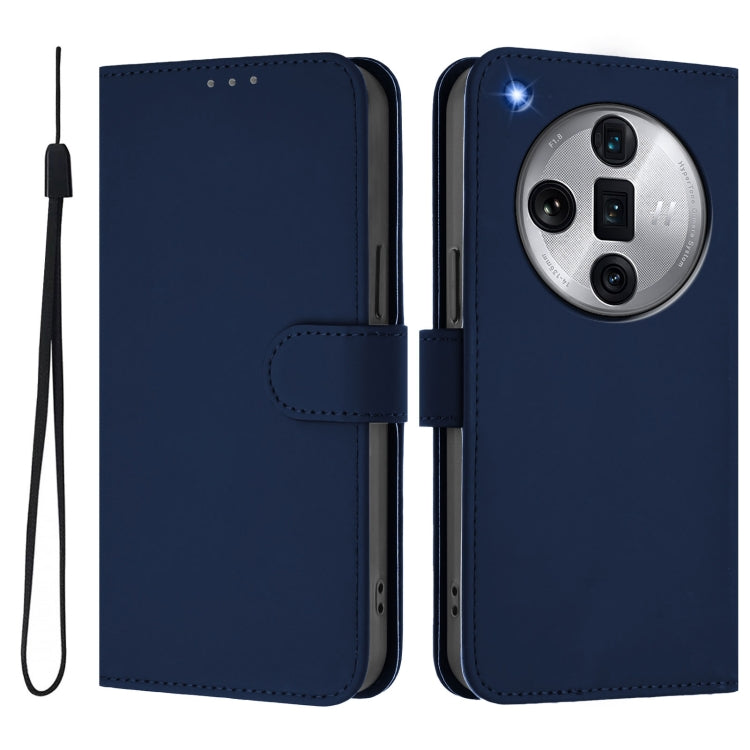 For OPPO Find X7 Ultra Skin Feel Solid Color Leather Phone Case with Lanyard