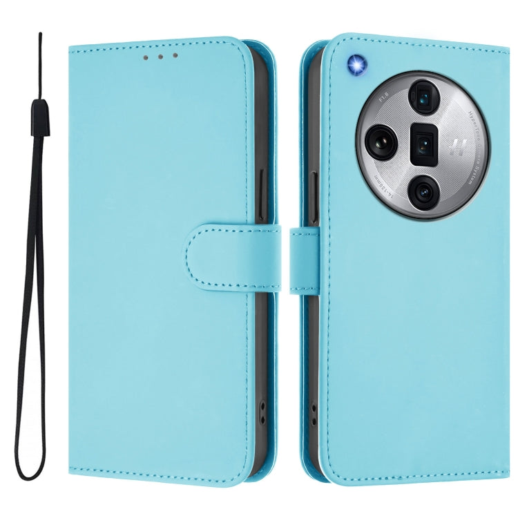For OPPO Find X7 Ultra Skin Feel Solid Color Leather Phone Case with Lanyard