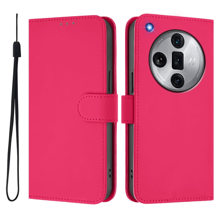 For OPPO Find X7 Ultra Skin Feel Solid Color Leather Phone Case with Lanyard