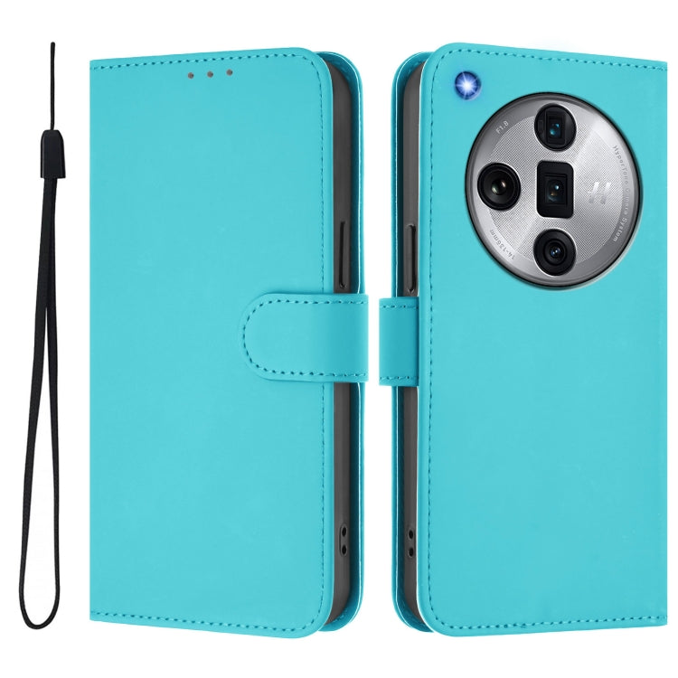 For OPPO Find X7 Ultra Skin Feel Solid Color Leather Phone Case with Lanyard