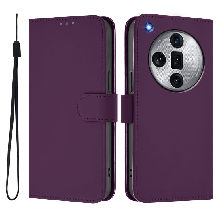 For OPPO Find X7 Ultra Skin Feel Solid Color Leather Phone Case with Lanyard