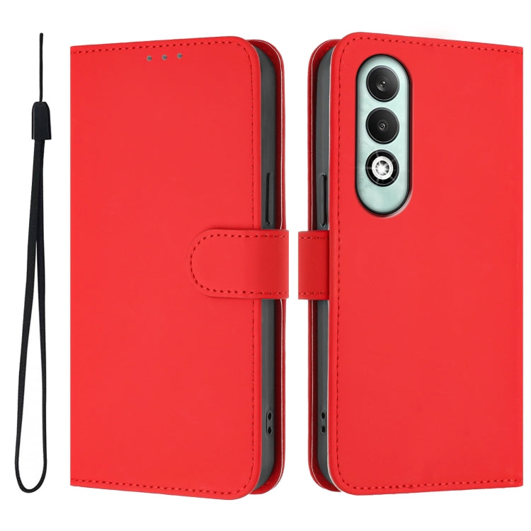 For OPPO K12x 5G Global Skin Feel Solid Color Leather Phone Case with Lanyard