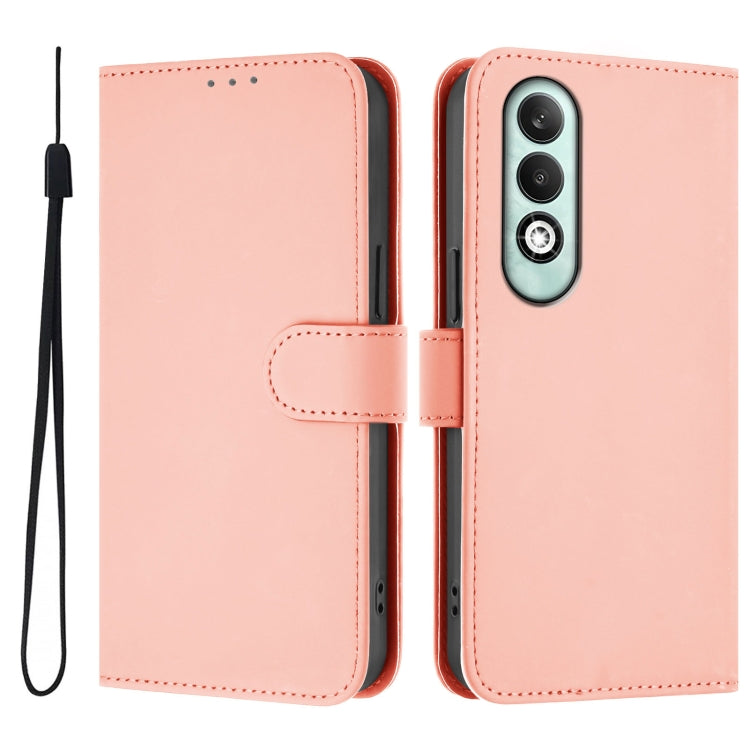 For OPPO K12x 5G Global Skin Feel Solid Color Leather Phone Case with Lanyard