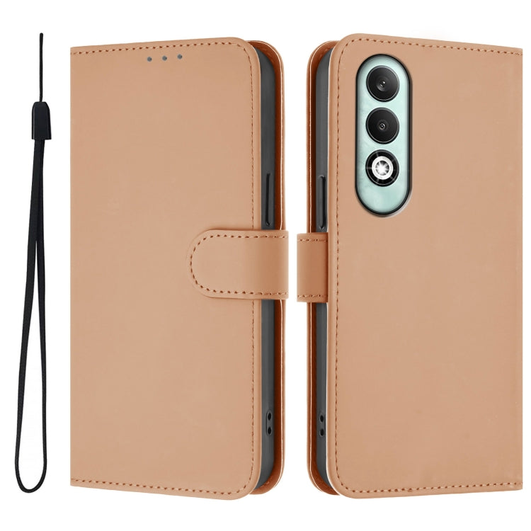 For OPPO K12x 5G Global Skin Feel Solid Color Leather Phone Case with Lanyard