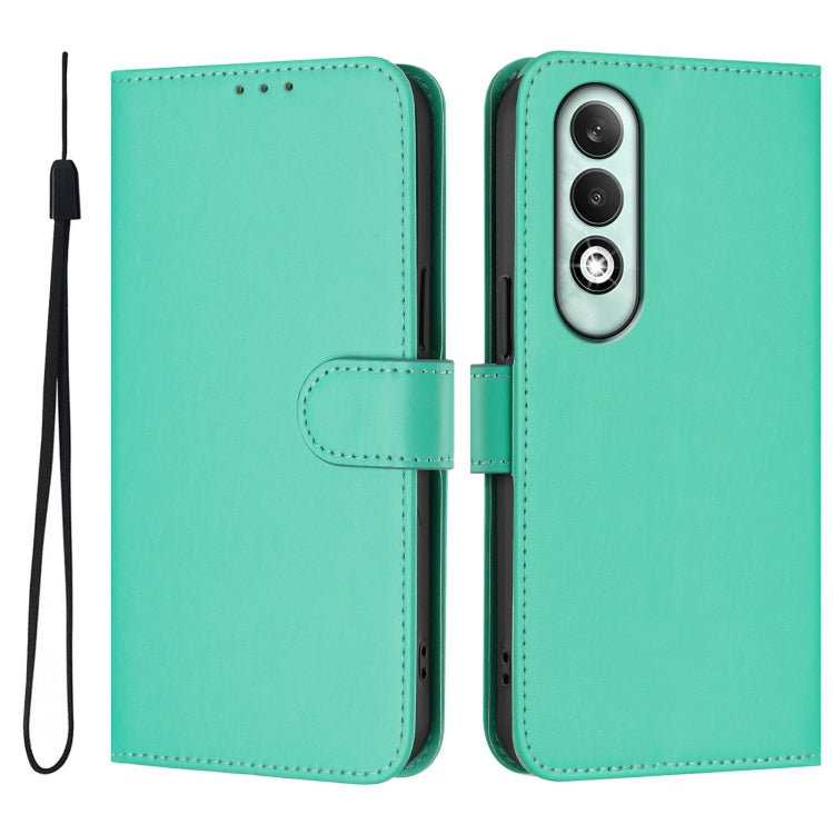 For OPPO K12x 5G Global Skin Feel Solid Color Leather Phone Case with Lanyard