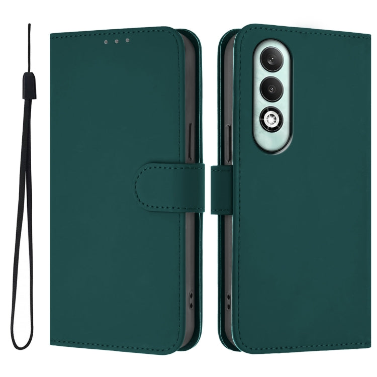 For OPPO K12x 5G Global Skin Feel Solid Color Leather Phone Case with Lanyard