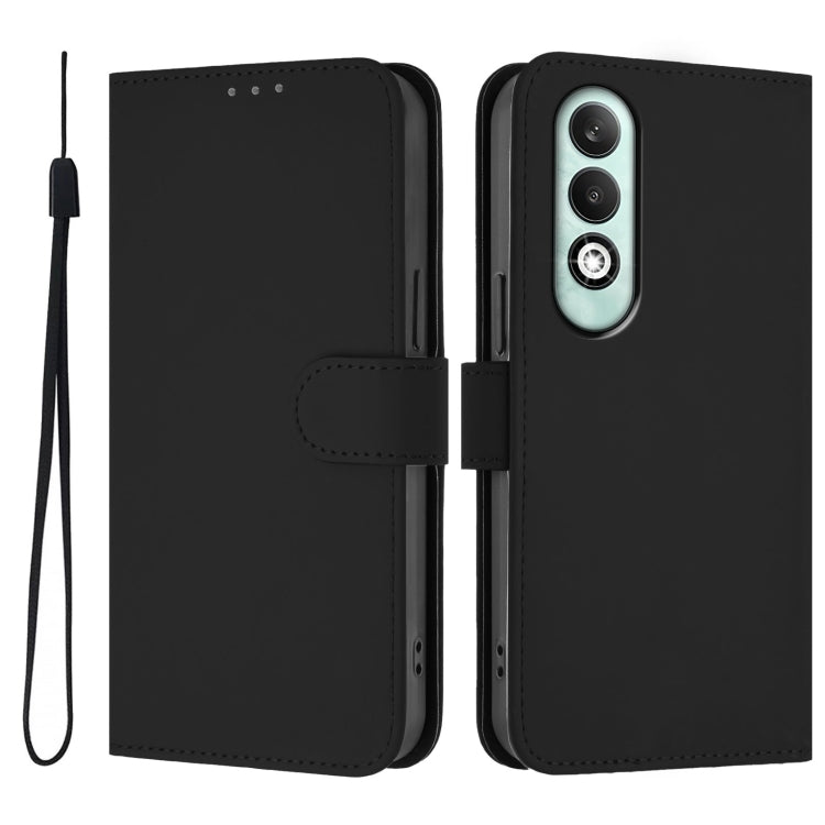 For OPPO K12x 5G Global Skin Feel Solid Color Leather Phone Case with Lanyard