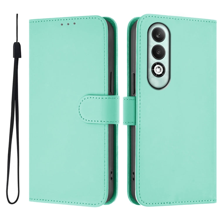 For OPPO K12x 5G Global Skin Feel Solid Color Leather Phone Case with Lanyard