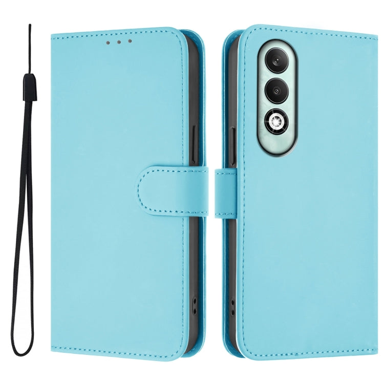For OPPO K12x 5G Global Skin Feel Solid Color Leather Phone Case with Lanyard