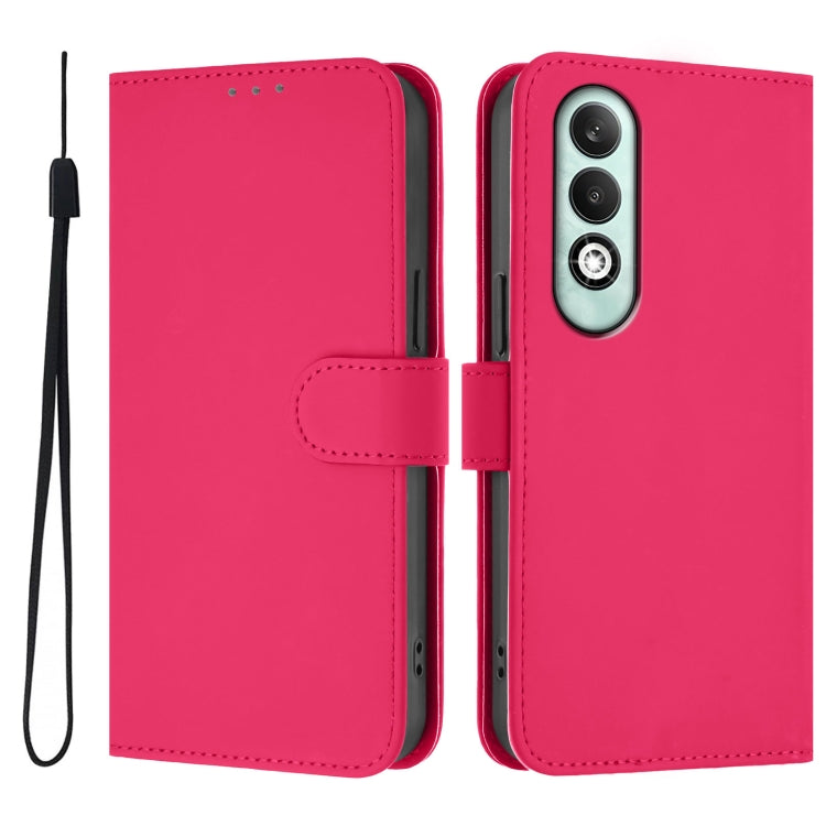 For OPPO K12x 5G Global Skin Feel Solid Color Leather Phone Case with Lanyard