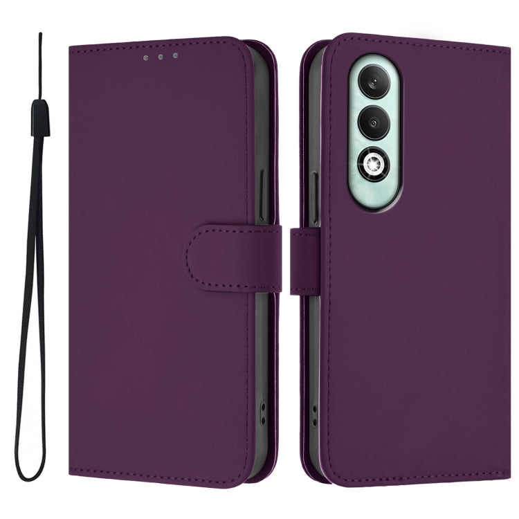 For OPPO K12x 5G Global Skin Feel Solid Color Leather Phone Case with Lanyard