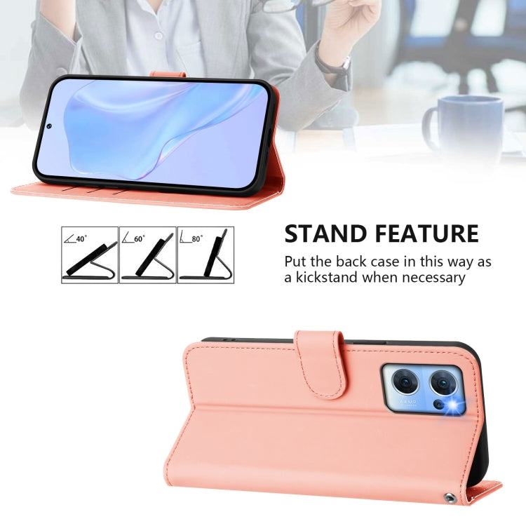 For OPPO Reno7 5G Global Skin Feel Solid Color Leather Phone Case with Lanyard