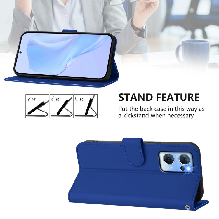 For OPPO Reno7 5G Global Skin Feel Solid Color Leather Phone Case with Lanyard