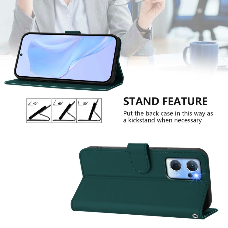 For OPPO Reno7 5G Global Skin Feel Solid Color Leather Phone Case with Lanyard