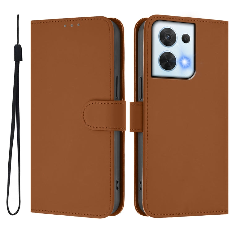 For OPPO Reno8 5G Skin Feel Solid Color Leather Phone Case with Lanyard