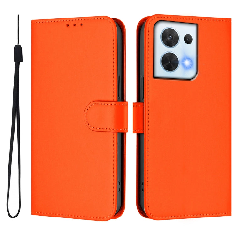 For OPPO Reno8 5G Skin Feel Solid Color Leather Phone Case with Lanyard