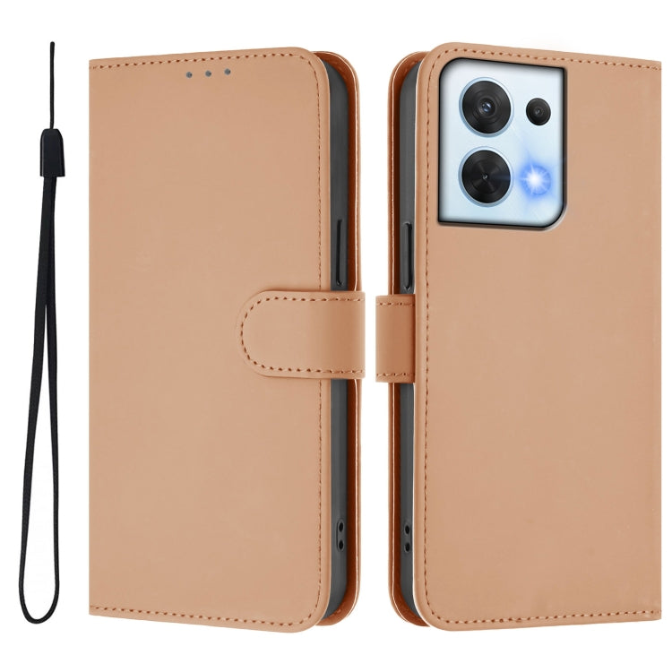 For OPPO Reno8 5G Skin Feel Solid Color Leather Phone Case with Lanyard
