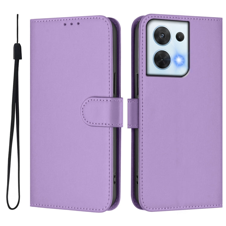 For OPPO Reno8 5G Skin Feel Solid Color Leather Phone Case with Lanyard