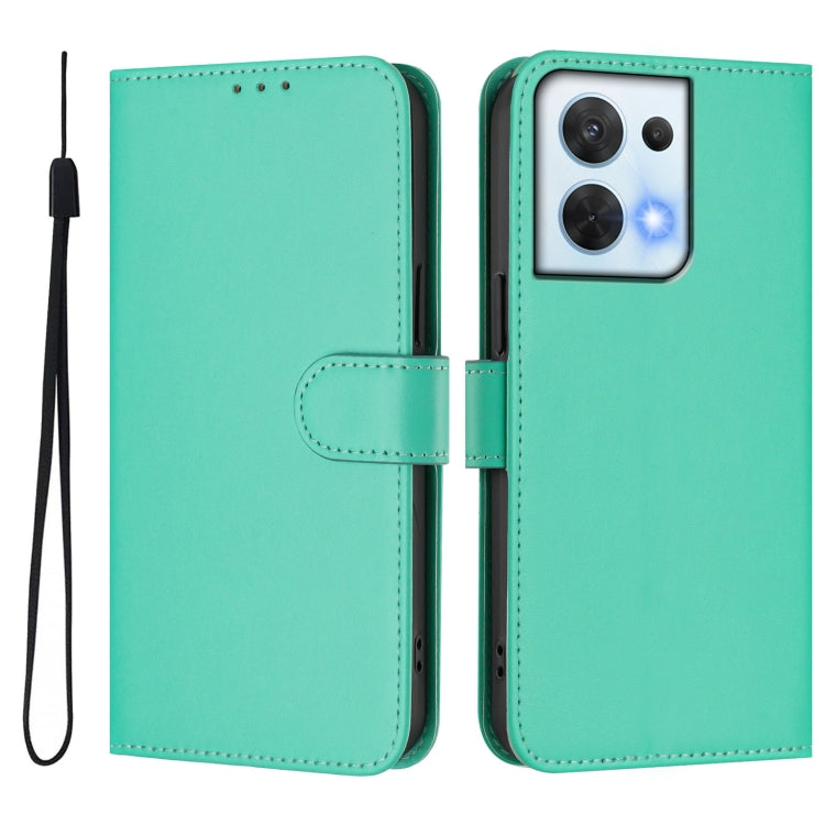For OPPO Reno8 5G Skin Feel Solid Color Leather Phone Case with Lanyard