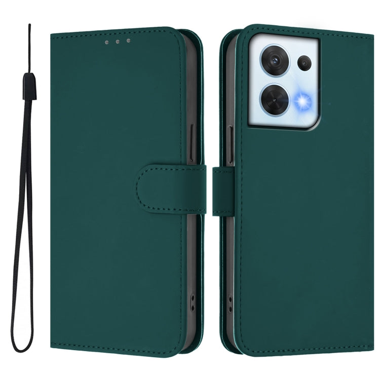 For OPPO Reno8 5G Skin Feel Solid Color Leather Phone Case with Lanyard