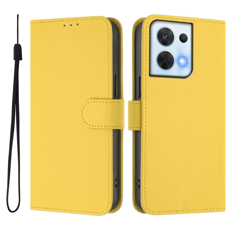 For OPPO Reno8 5G Skin Feel Solid Color Leather Phone Case with Lanyard