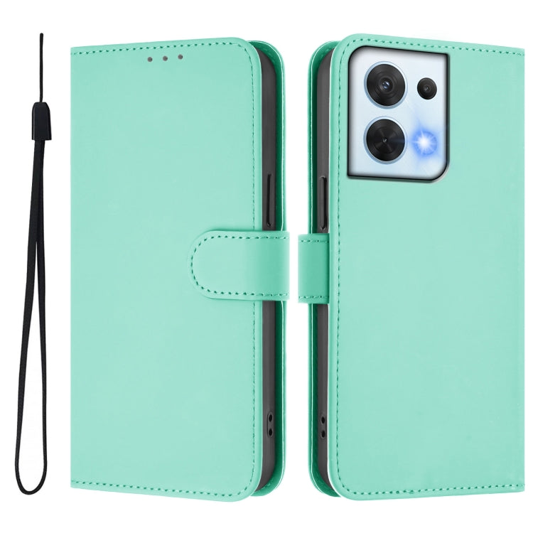 For OPPO Reno8 5G Skin Feel Solid Color Leather Phone Case with Lanyard