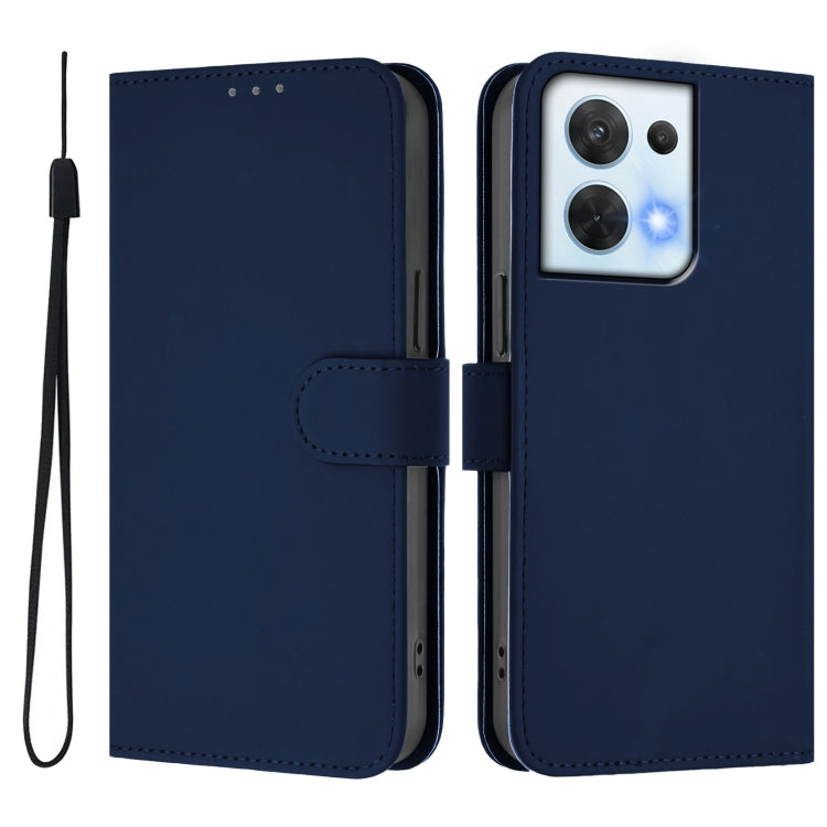 For OPPO Reno8 5G Skin Feel Solid Color Leather Phone Case with Lanyard