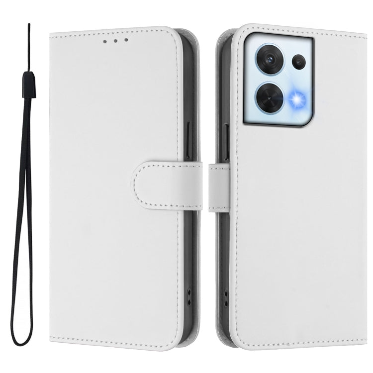 For OPPO Reno8 5G Skin Feel Solid Color Leather Phone Case with Lanyard