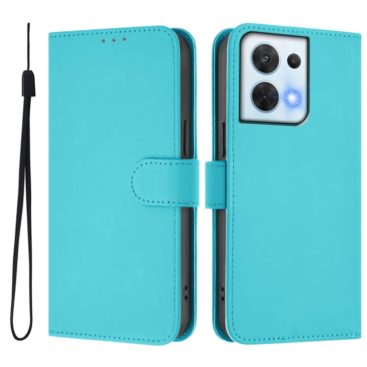 For OPPO Reno8 5G Skin Feel Solid Color Leather Phone Case with Lanyard