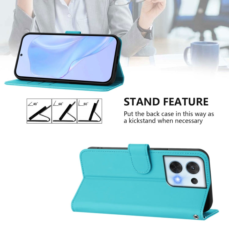 For OPPO Reno8 5G Skin Feel Solid Color Leather Phone Case with Lanyard