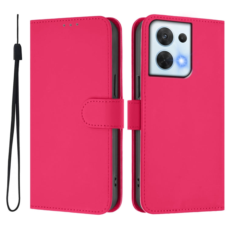 For OPPO Reno8 5G Skin Feel Solid Color Leather Phone Case with Lanyard